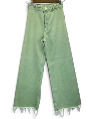 Zara Wide Leg Sage Green High Rise Jean Raw Hem Women's Size 2